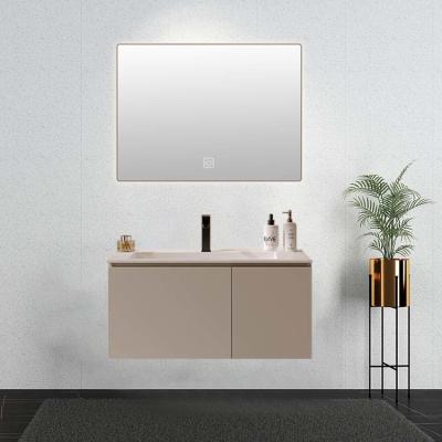 China Smart Light Mirror Wood Bathroom Vanity Nano Rock Integrated Basin for sale