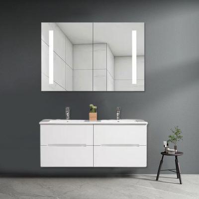 China Wall Mount PVC Bathroom Cabinets Double Basin Vanity Unit White Painted for sale