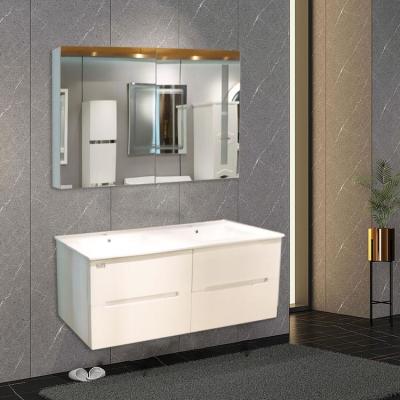 China Floating PVC Bathroom Cabinets Mirrored Bathroom Double Vanity for sale