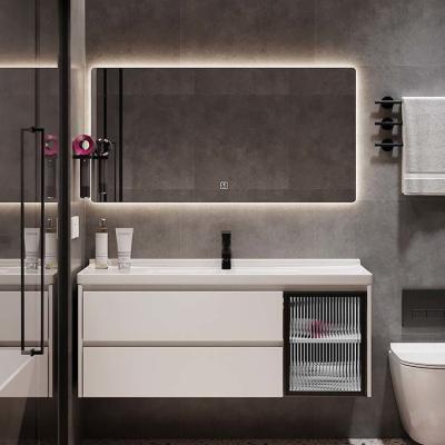 China Luxury Wall Hung Vanity Unit With Ceramic Basin Rectangle for sale