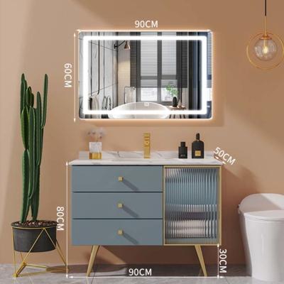 China Lake Blue Plywood Cabinet Ceramic Basin Bathroom Vanities With LED Mirror for sale