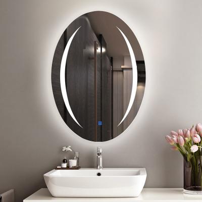 China Wall Aluminum Oval LED Bathroom Mirror Hotel Decorative Oval Vanity Mirror With Lights for sale