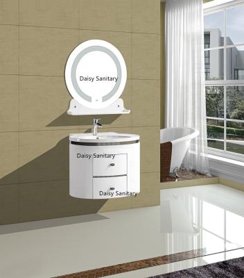 China White Semicircle Single Sink Console Vanity , Round Mirror Single Vessel Sink Vanity for sale