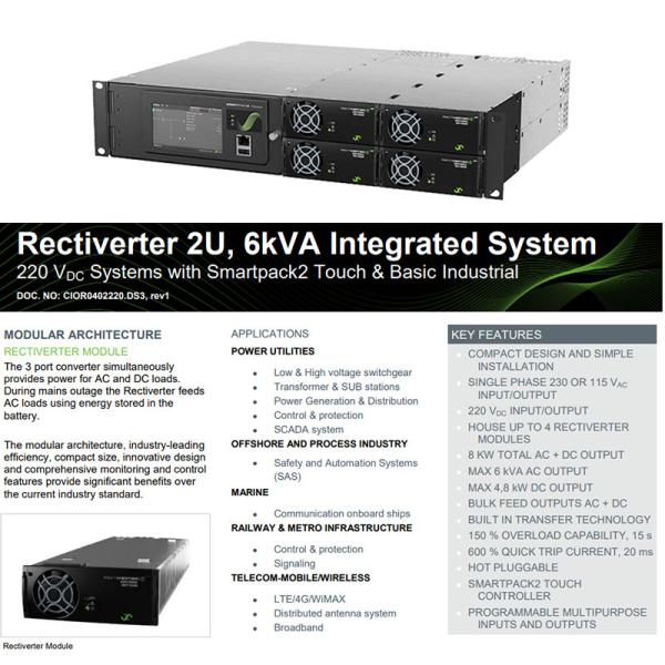 Quality Eltek Telecom Power Solutions 220VDC Rectiverter Integrated 2U 6kVA 1ph System for sale