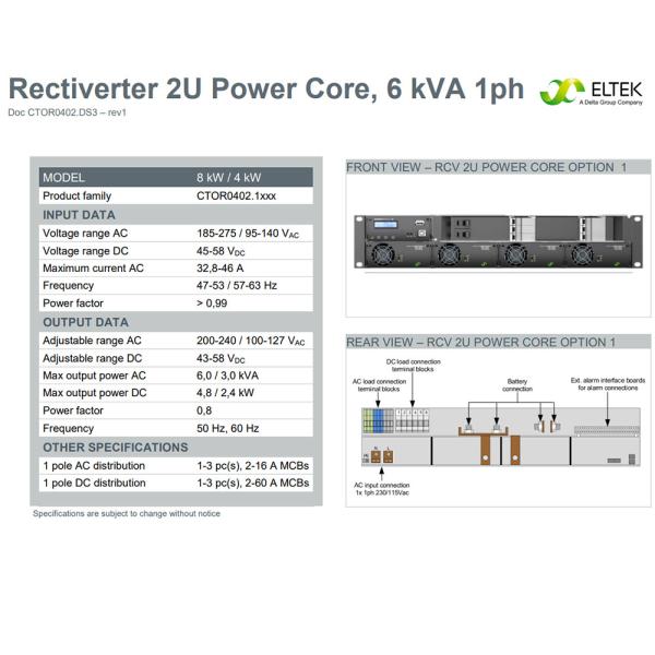 Quality Rack Mount Eltek 4.8KW Power AC DC Rectiverter 2U Power Core 6kVA 1ph with for sale