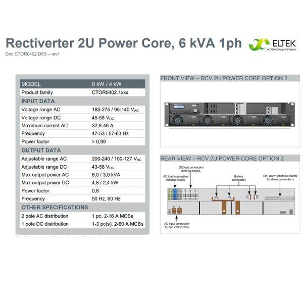 Quality Rack Mount Eltek 4.8KW Power AC DC Rectiverter 2U Power Core 6kVA 1ph with for sale