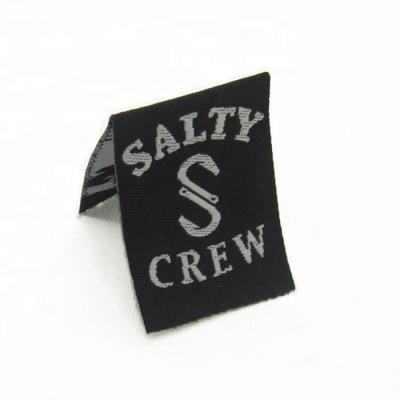 China Sustainable Clothing Accessories Sport Woven Label Clothing Tag Manufacturer In China Flag Labels Customized Black And White 100% Polyester for sale