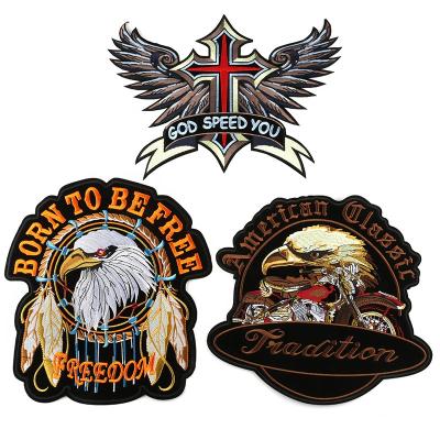 China Embroidery Handmade Animal Eagle Large Size Motorcycle Apparel Iron On Backing Patch for sale