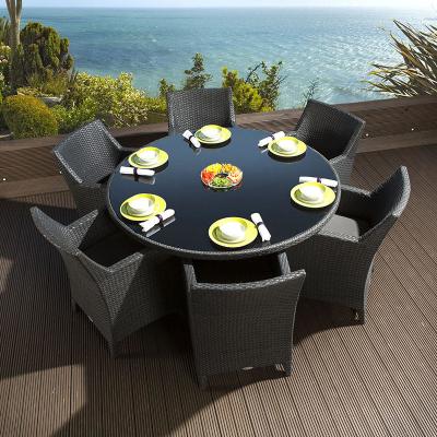 China Modern luxury PE rattan dinning table chair waterproof outside patio dinning table chair furniture for sale