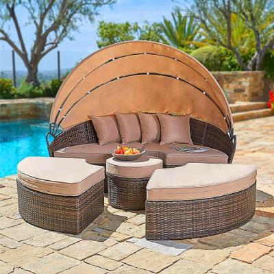 China PE rattan sunbed round lounger waterproof beach chair garden sets furniture for outdoor daybed for sale