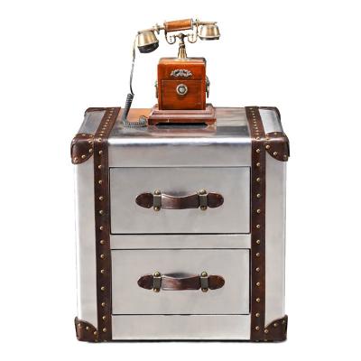 China Aviator Side Table Aluminium Two Drawer Storage Coffee Table bedside Chests Industrial Travel Trunk Cabinet for sale