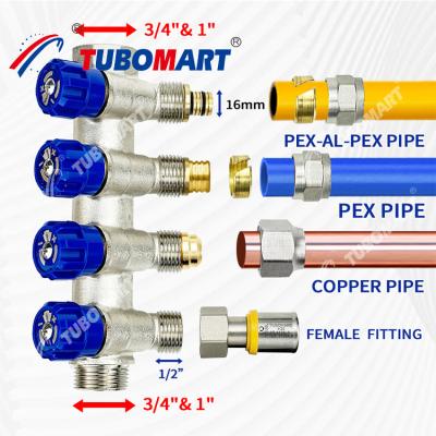 China Brass Pex Water Distribution Manifold 2 - 12 Outlets Pex Plumbing Manifold for sale