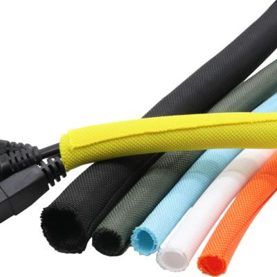 China Colored Self Closing Braided Cable Sleeve PET Self-Closed Insulated Wire Cable Wrap Tube for sale