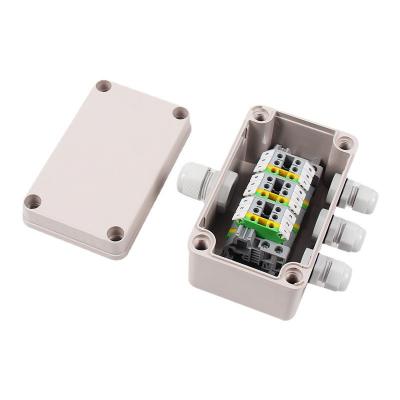 China IP65 Waterproof Cable Junction Box 80*130*70mm with UK2.5B Din Rail Terminal Blocks 1 in 3 out for sale