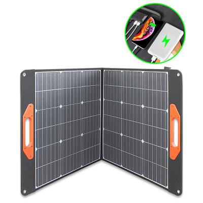China 100 watts 18 volts de carregador solar de dobramento solar portátil do jogo do painel (polegada 22x21) Monocrystalline incluem 2 saídas de USB à venda