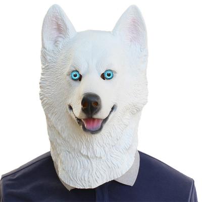 China Latex Costume Head Mask White Siberian Husky Dog Mask Funny Lovely for sale