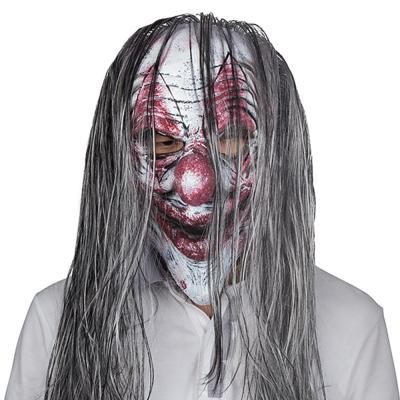 China Sinister Horror Evil Clown Ghost Head Mask  Joker Costume With Grey Hair for sale