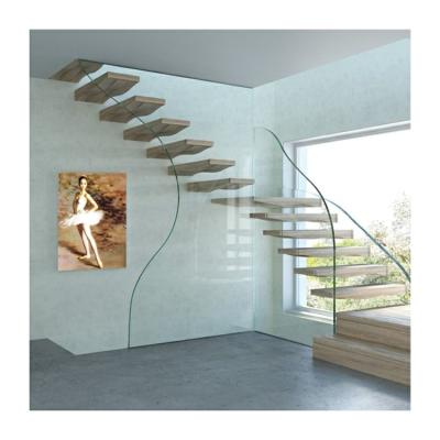 China Wooden tread floating staircase rubber wood tread walnut treads floating staircase for sale