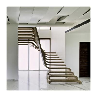 China Wood tread straight floating staircase stainless steel wood stair full floating straight staircase à venda