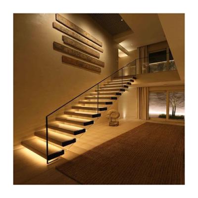China Build wooden floating staircase prefabricated wooden house modern build floating staircase for sale