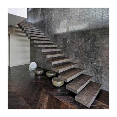 China Timber tread floating stair black wood modular floating staircase for sale