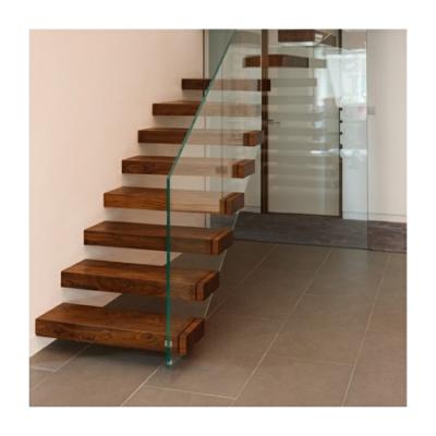 China Solid wood diy floating stairs wooden pedal floating staircase with landings for sale