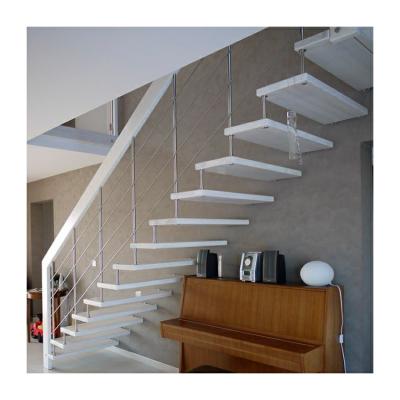 China Glass and wood floating stairs wood timber floating prefab staircase for sale