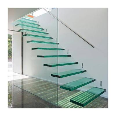 China Indoor stone stairs laminated glass tread staircase glass stairway suspensions for sale for sale