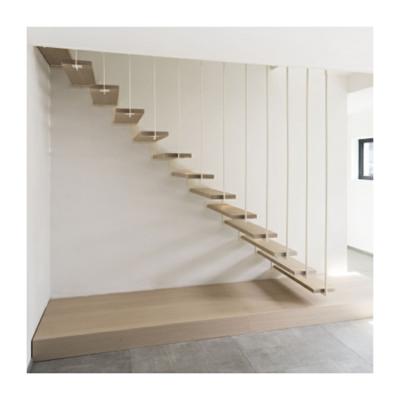 China Suspension Prefab Floating Stairs With 20mm Solid Wood Oak Treads for sale