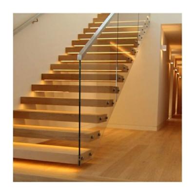 China Indoor Floating Wood Stairs Thick Solid Wood Tread Floating Staircase for sale