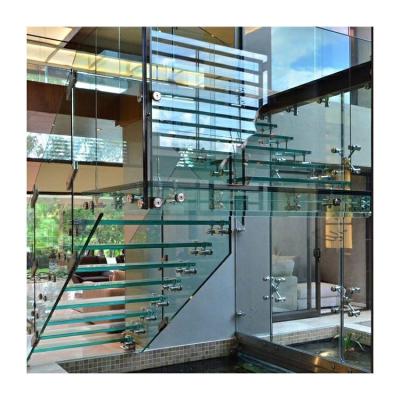 中国 Tempered Glass Floating Stiarcase Modern Laminated House Stairs 販売のため