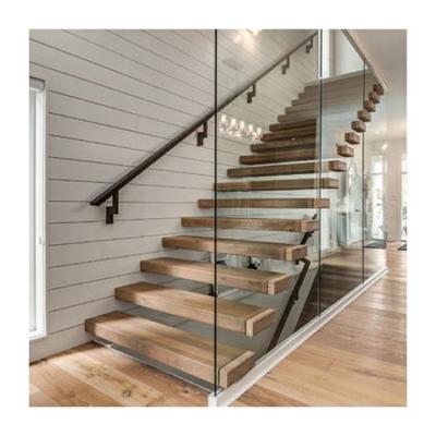 China Solid Wood Floating Stairs Customized Modern With 30mm Oak Tread for sale