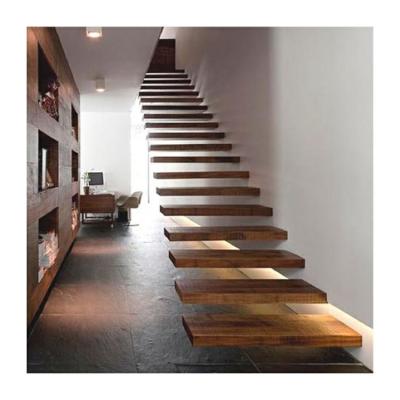 China Modern Wooden Floating Staircase Customized Suspension Treadboard Stairs for sale