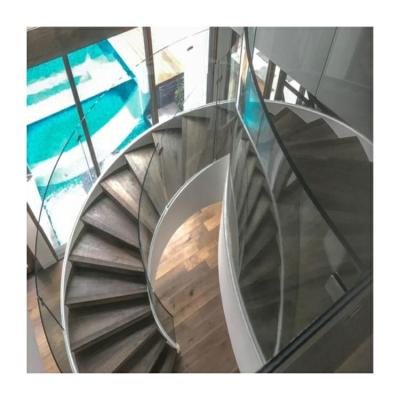 China Arc Modern Curved Staircase Outdoor Timber Wooden Treads Stairway en venta