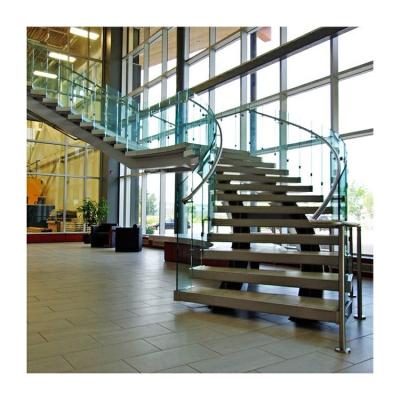 中国 Modern Curved Wooden Staircase Arched Stairway 100*200*6mm Stair Stringer 販売のため