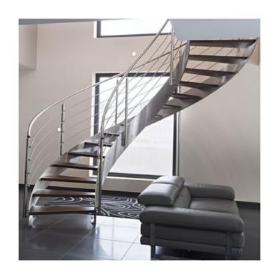 中国 Modern Wrought Iron Curved Staircase With Timber Wood Steps Lift 販売のため