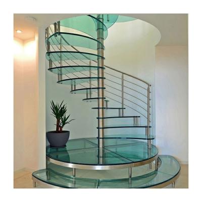 China Interior Steel Building Spiral Staircase with Glass Clamp customized en venta