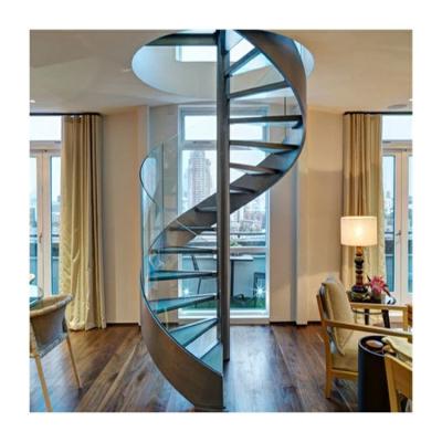 中国 Safety Indoor Spiral Staircase Modern Net Glass Tread Stair Railing 販売のため