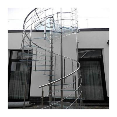 China Modern Building Spiral Staircase Stainless Steel Posts Attic Glass Spiral Stairs zu verkaufen