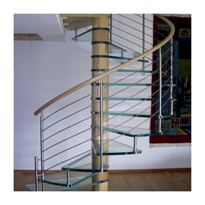 China Stainless Steel Spiral Stair Case Circle Glass Fence Spiral Stairs en venta