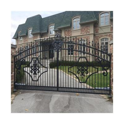 China Art Galvanized Wrought Iron Gate Metal Steel Main Double Door Gate for sale