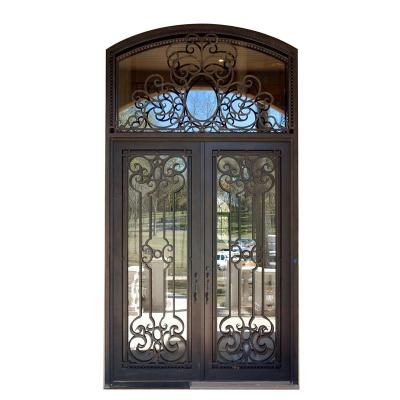 China Entrance Wrought Iron Door Entry Glass Exterior Forged Iron Door for sale