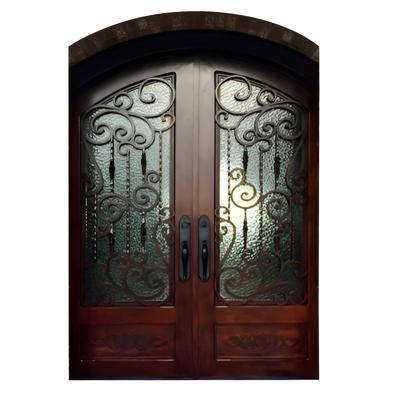 China Exterior Wrought Iron Entry Door Arch Front Entry Door With Side Open House Door en venta