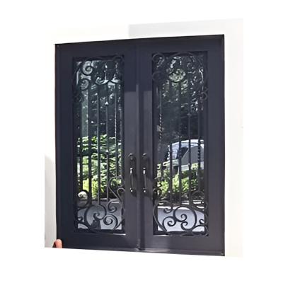 China Front Entry Wrought Iron Door Tempered Glass Double Security Exterior Main Doors en venta