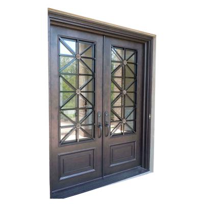 China Tempered Glass Wrought Iron Door Steel Framed Push and Pull Opening for sale
