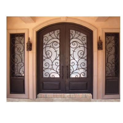 China Double Front Wrought Iron Door French Patio Steel Entry Exterior Entrance en venta