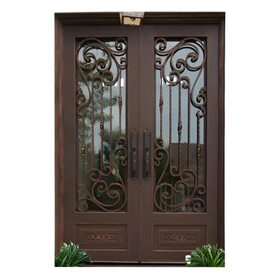 China Glass Wrought Iron Security Door Modern House Iron Pipe Door Waterproof for sale