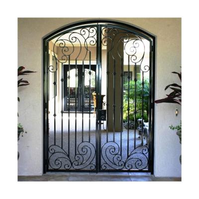 China Main Front Wrought Iron Security Door Arch Garden Steel Iron Doors For Home à venda