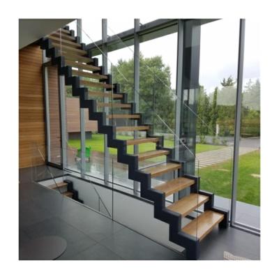China Factory direct glass railing straight staircase natrual solid wood tread stairs for sale
