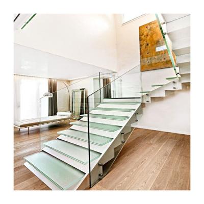 中国 Building stairs calculator modern glass staircase design straight steel stairway 販売のため